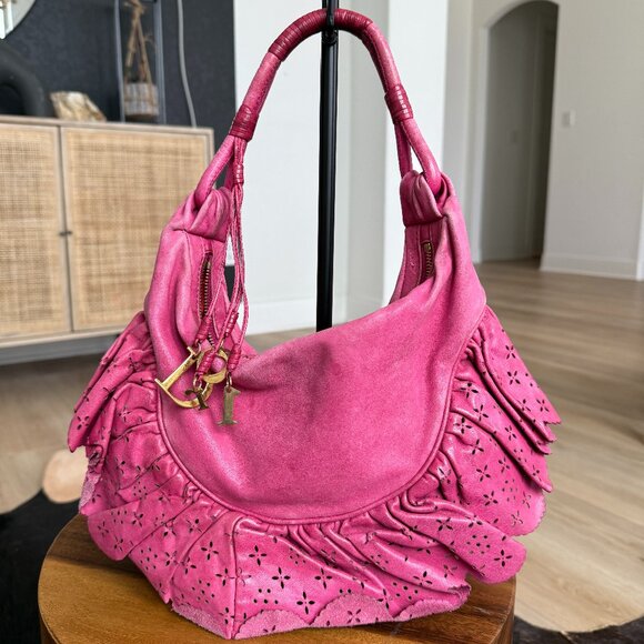 Dior Handbags - Christian Dior Pink Gypsy Ruffled Hobo Bag